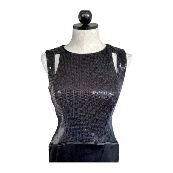 Vince Camuto Sequin Cut Out Cocktail Dress Black Satin & Sequins Size 4 - Picture 4 of 15